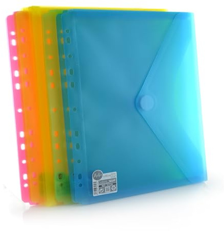 Office Box – Pack 10 Carpetas Sobre Cierre V-lock Tamaño A4+ Para archivar en anillas (max 80 hojas) en 5 Colores Classic Traslúcidos con acabado Soft Touch, 100% Reciclables. (Surtido)
