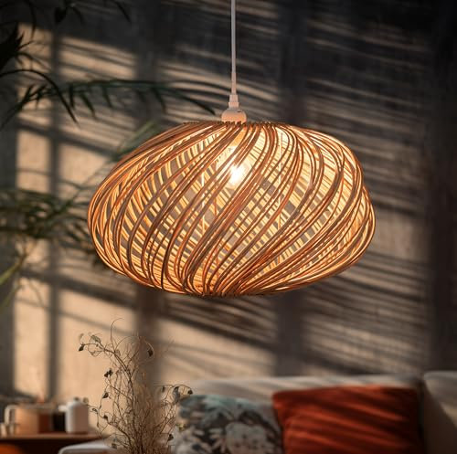 Maison d'Ailleurs - Natural Rattan Lampshade, D45 cm, Non-Electrified Pendant, Bamboo or Wicker Style Light Fixture for Ceiling, Chandelier or Floor Lamp