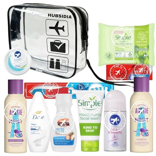 Ensemble d'articles de toilette de voyage pour femme | Mini articles de toilette | Trousse de toilette de voyage pour femmes, pour les vacances, l'hôpital, la maternité avec sac à liquides approuvé