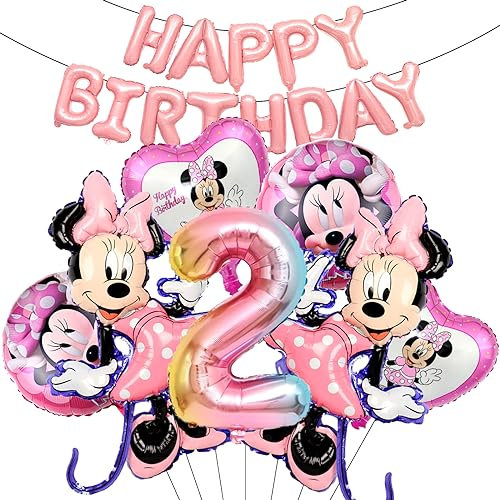 Minni Geburtstagsdeko 2 Jahre, Minni Geburtstag Party Deko, Themed Geburtstag Dekorationen, Für Kinder Mädchen Geburtstag Dekoration, 8 Stück Rosa Extra Großer Aluminiumfolienballon