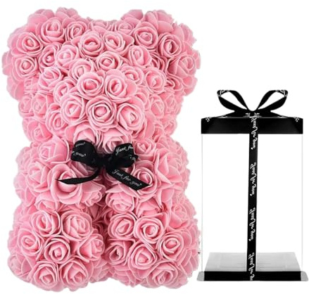 Générique Orso di Rosa, Fiore Orsacchiotto Romantico Con Scatola Regalo Trasparente per San Valentino, Compleanno, Festa Della Mamma, Fidanzata (C- Rosa Chiaro)