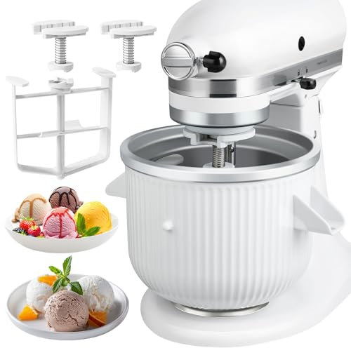 Ice Cream Maker Attachment for KitchenAid Stand Mixer, Ice Cream Bowl Fit for 4.5Qt and Larger Stand Mixers, Ice Cream & Sorbet Gelato Maker Attachment, 2 Quart, White
