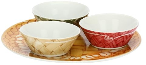 THUN, Set Piatto con Ciotole Aperitivo in Porcellana, Linea AbbracciAMI, Set Piatti da Collezione, Idea Regalo per Natale, Piatto Ø 31.5 cm, Ciotoline Ø 13.2 cm, 5 cm h