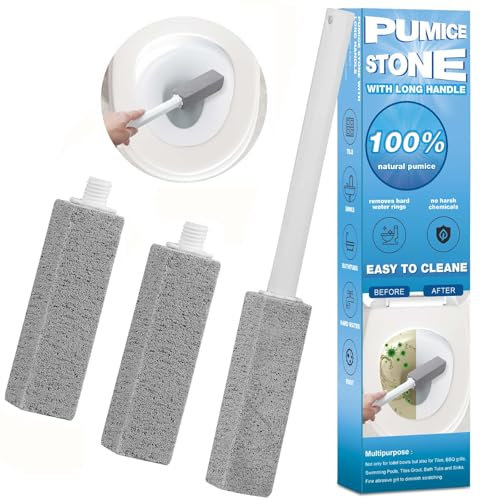 3 Packs Pumice Cleaning Stone with Extra Long Handle, Pumice Stone for Toilet Bowl Clean for Cleaning Toilets, Bathtubs, Grills, Swimming Pools, Sinks