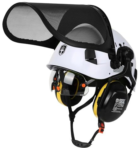 GREEN DEVIL Casco de seguridad para motosierra forestal EN397, certificado EN397, sistema 5 en 1 con protección facial de malla, visera integrada y orejeras, ventilado, para trampas de madera y