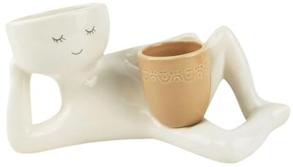 Fenteer Figure de Jardin en Résine avec Pot à Fleurs Doubles pour Décoration Intérieure, avec du Jardinière Jaune