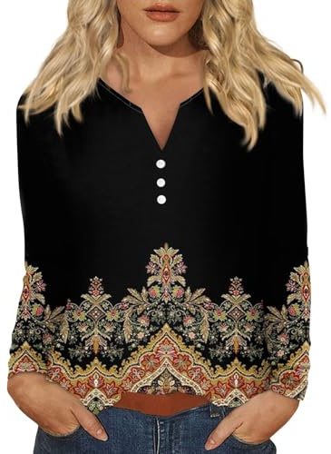 T-Shirts Femme Manches Longues, Tee Shirt Personnalisable Vêtement Femme Blanc T Grande Taille Vetement Solde Vêtements Hiver T-Shirt Oversize Manches Longues Noir 3XL