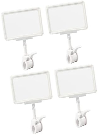 LeeQinersw 4 Pezzi Clip Portaprezzi, Porta Etichette Rotanti in Plastica, Pinze per Avvisi Girevoli a 360 Gradi, Per Scopi Pubblicitari O per Esporre Appunti, Promemoria E Foto a Casa, Bianco