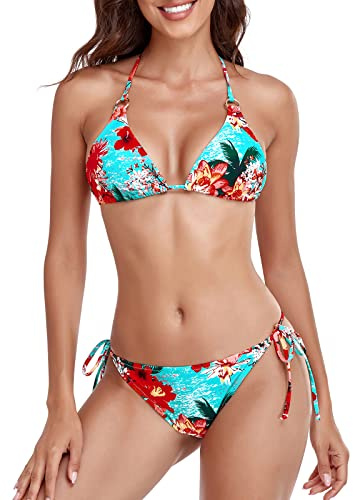 Ocean Blues Women's Adjustable Halter Neck Bikini Set - Sexy Triangle Top & Cheeky Tie Side Bottoms