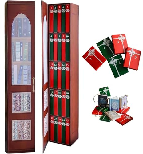 Mini Book Advent Calendar 2025, Minis Book Ornament Adventskalender mit 24 Mini Bücher, Weihnachts-Countdown, Miniatur Bibliothek Deko Geschenk(Red)