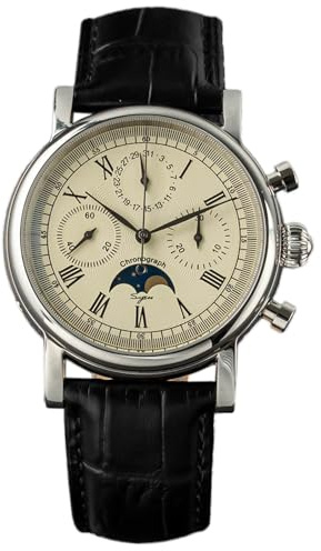 Sugess Seagull ST1908 Chronograph mit Datum und Mondphase, 40 mm, elfenbeinfarben, Saphir Silber, 1963 BNIB
