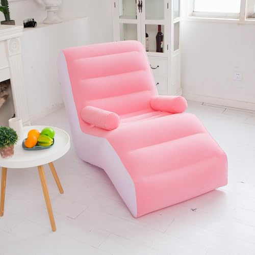 Gevvnss Inflatable Sofa with Air Pump, Foldable Lounger Chair with Handrails, Portable Single Person Blow up Air Couch for Outdoor Camping, Garden, Beach, Indoor Living Room & Study (Pink)