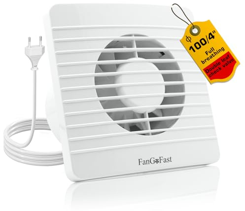 FanGoFast badrumsfläkt 100 mm, 120 m³/h frånluftsfläkt tyst med backventilation, kraftfull väggfläkt