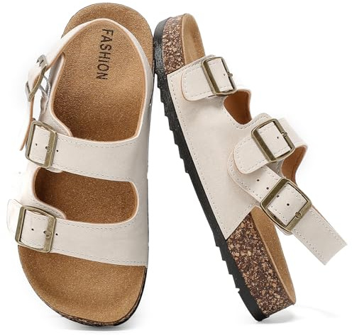 zaxunai sandaler sandaler flickor pojkar barn med kork fotbädd justerbara remmar spänne tofflor, halkfri gummisula skum sandaletter vandring