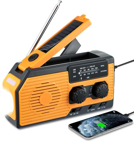 VHV Radio Manivela Solar Emergencia, Emergencia Portátil, Manivela Solar Am/FM/NOAA, Batería Power Bank 5000mAh, Radio de Supervivencia con Manivela, Linterna, Alarma SOS (Color)