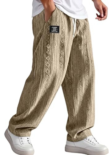 Pantaloni Casual da Jogging in Maglia, Gamba Dritta, vestibilità Ampia, con Coulisse e Motivo Jacquard per Un Comfort Estivo/1