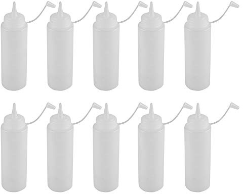 Mimdixy 10 bottiglie da spremere per condimenti da 240 ml, per salsa barbecue, dispenser per condimenti, bottiglie da spremere in plastica per salsa, olio, crema, aceto, 5 x 19 cm (Bianca)