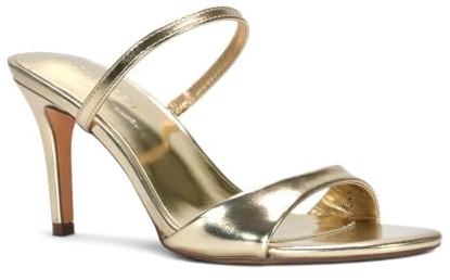 ESSEX GLAM Women's Stiletto Heel Sandals Ladies Gold Metallic Open Toe Slip On Mule Party Shoes Size 3