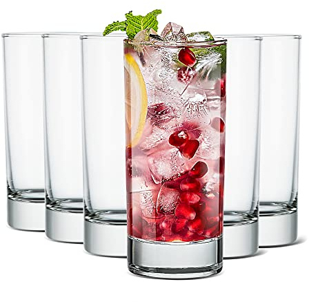 LUXU Premium Highball Drinking Glasses (Set of 6)-7 oz Tom Collins Glasses,Clear Tall Glass Cups,Cute Cocktail Glasses,Lead-free Water Glasses Bar Glassware for Mojito Beverages and Mixed Drinks