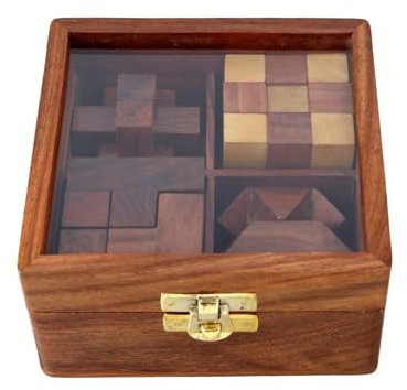 Ajuny Set de Juegos de Rompecabezas de Madera - Desafiantes 3D para Adolescentes y Adultos con Caja de Almacenamiento Decorativa para Pruebas de IQ, Juegos Artesanales como Regalos