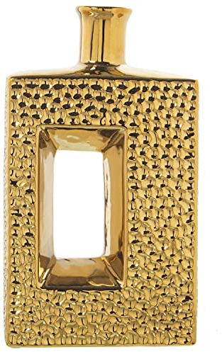 Jarrón de sobremesa Rectangular Moderno de cerámica en Dorado 19x6x30cm