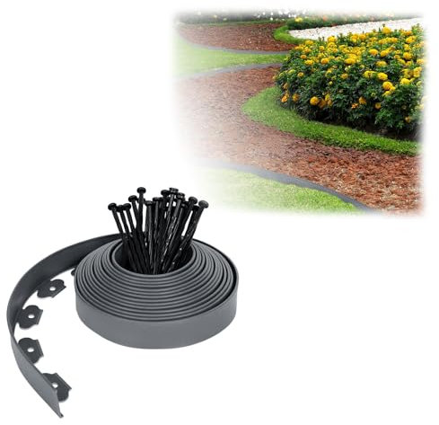 HENGMEI Bordure de pelouse en Plastique Flexible de 30 m avec système de barrière Contre Les Racines, Bordure de Parterre de Fleurs avec 90 Clous de Fixation, Gris