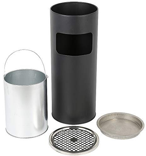 HUOLE 30L Standaschenbecher Aschenbecher mit Mülleimer inkl. Inneneimer | Standaschenbecher für draußen Mülleimer mit Aschenbecher Abfalleimer mit Inneneimer (1, Schwarz)