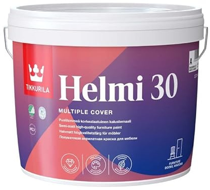 TIKKURILA Helmi 30 - High Performance Semi Matt Satin Paint For Furniture & Wood (Water-Based And Ultra Low VOC) - 3 Litres