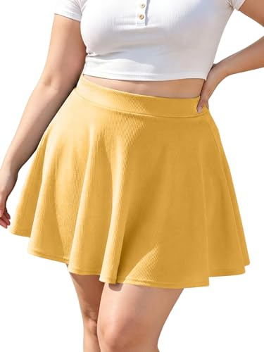 Moon Wood Mini Faldas Mujer Verano Tallas Grandes,Versátil Minifalda Sexy de Cintura Alta Falda Pantalon Elástico Casual Amarillo XL