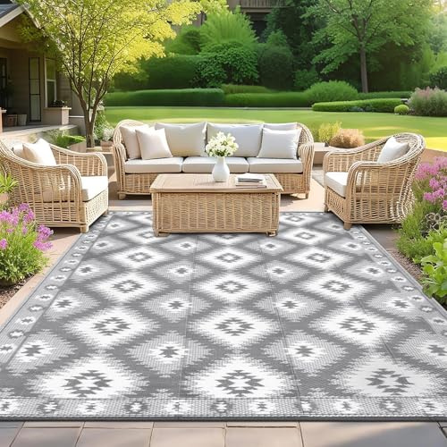 SHACOS Tappeto per Esterni Grande 180x270 cm Grigio Reversibile resistente alle intemperie e ai raggi UV, in Plastica da Campeggio, per Balcone, Terrazza, Spiaggia