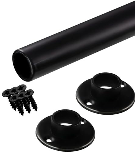Gedotec Barra para colgar ropa de pared redonda | 1 juego de barra para armario con 2 tubos de armario negro mate | Pole | Tubo para muebles de acero 2000 mm de longitud Ø 25 mm – 60 kg de capacidad