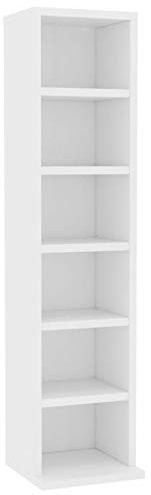Homgoday Estante para CD de 6 Compartimentos - Blanco - Madera Contrachapada - 21 x 20 x 88 cm