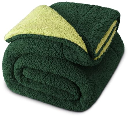 Exclusivo Mezcla vändbar tvillingstorlek sherpa-filt, tjocka och varma fleecefiltar för vintern, mjuk plysch fluffig för säng, 152 x 203 cm, skog/gräsgrön