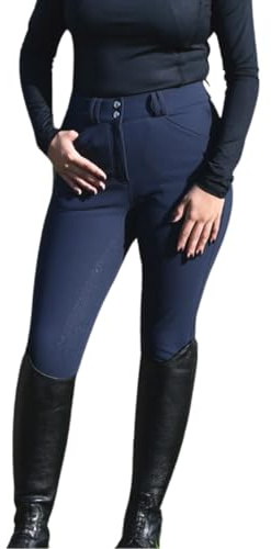 Rhinegold Navy Women's Equestrian Sports Breeches, Winter Waterproof Riding Trousers, Full Seat Silicone, Size 28