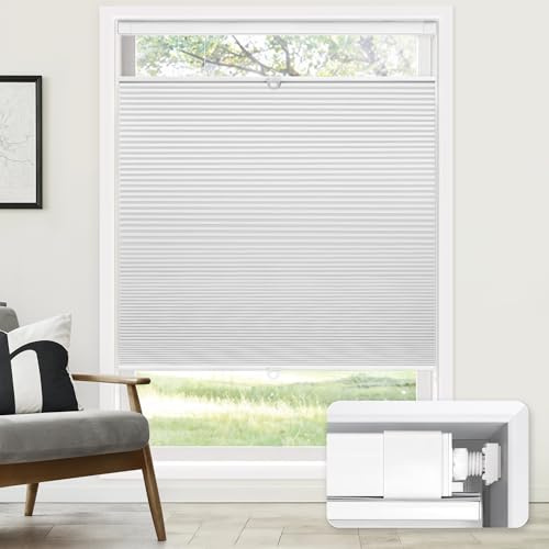 LazBlinds No Tools No Drill Cordless Cellular Shades, Top Down Bottom Up (TDBU) Honeycomb Shades for Home, Blackout Light Blocking Thermal Insulation Blinds for Windows, 46 W x 64 H, White
