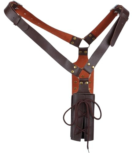 GORGECRAFT Medieval Renaissance Sword Frog Adjustable Leather Shoulder Back Sheath Holder Crossbody Belt Strap Retro Sword Holster LARP Warrior Costume Accessory for Men Halloween Cosplay Brown