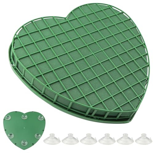 WEXFFU Steckschwamm für Blumen, Blumensteckschaum, Steckmasse für Frischblumen, Steckmasse für Kunstblumen, Gitternetz Herz Blumenschaum mit Saugnäpfe für Feiern, Auto, Hochzeit, Frischblumen(31CM)