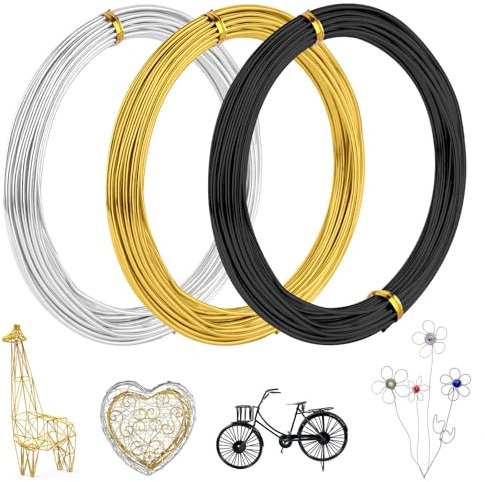 Haocjanc 3 Stück Basteldraht, 2mm*10m Aludraht, Bonsaidraht, Flexibler und Biegsamer Draht für Schmuckherstellung, Heimwerkerarbeiten, Bonsai-Bäume(3 Farben)