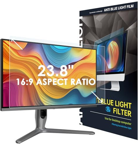 SOPPY 23.8 Inch Blue Light Blocking Screen Protector, Screen Film for Monitor, Removable Anti Blue Light Filter for 16:9 Aspect Ratio Computer, Easy on/off, Eye Protection