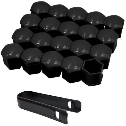 Cubierta de Tuerca de Neumático, 20 Piezas Tapas Negro de Tornillos Tapas de Tuercas Tapas Nuez Universal 17mm Cubierta de Tuerca para Coches Ruedas con Herramienta Negro