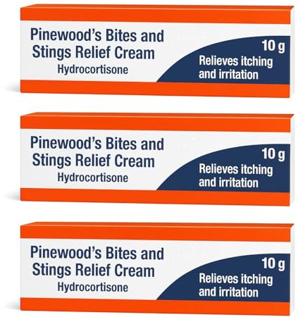 Pinewoods Fast Acting Hydrocortisone Cream 1% w/w Bite and Sting Cream, Mosquito and Bee Sting Treatment, Itchy Skin and Redness Solution, 3 x 10g Tubes for Eczema and Irritation