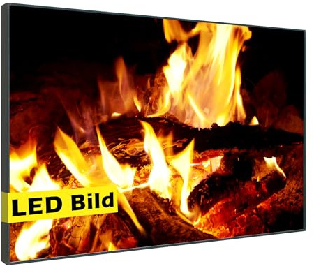 Generisch Leuchtbild I Kamin Feuer I LED Wandbild Leinwand mit Leuchtrahmen Made in Germany (Kamin Feuer LED Leuchtbild, 75x50 cm, Rahmen: Holz Flora)