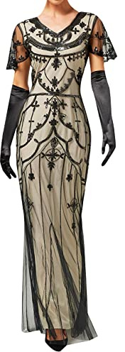 MODSGUE - Robe longue de soirée pour femmes au style vintage des années 20 - Robe de type flapper inspirée de Gatsby - Confortable pour mariage, fête et costume - Paillettes - Robe de sirène - Mini