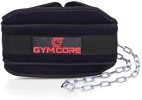 GYMCORE Dip Belt with Chain for Weightlifting - Workout Equipment Waist Belt for Men and Women - Strength Training Equipment for Powerlifting Pull Ups, Dips, Black