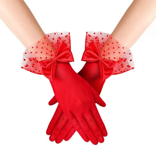 DELIMALI Women's Lace Gloves Tea Party Gloves With Sheer Bow Short Princess Opera Wedding Evening Costume Accessories