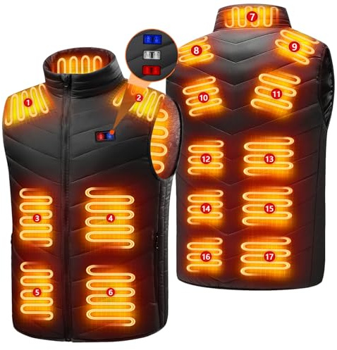 Electric Heated Gilet for Men Women, USB Heated Vest with 17 Heating Zones 3 Heating Levels Machine Washable, Heated Winter Body Warmer Jacket Coat for Outdoors Sking Hunting Hiking Camping Golf L
