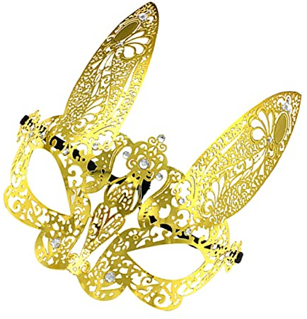 WEKAMOS Masque de Carnaval Lapin Demi Visage Métallique Doré avec Strass Accessoire Œil pour Fête Costume Cosplay