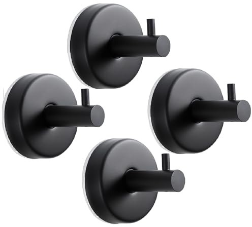 Suction Cup Hooks, 4 Pack Black Stainless Steel Suction Hook for Shower | No Drilling, Removable & Reusable, No Sticky Residue, Strong Hold Up To 15 Lb, For Glass, Tile, Mirror, Smooth Surfaces