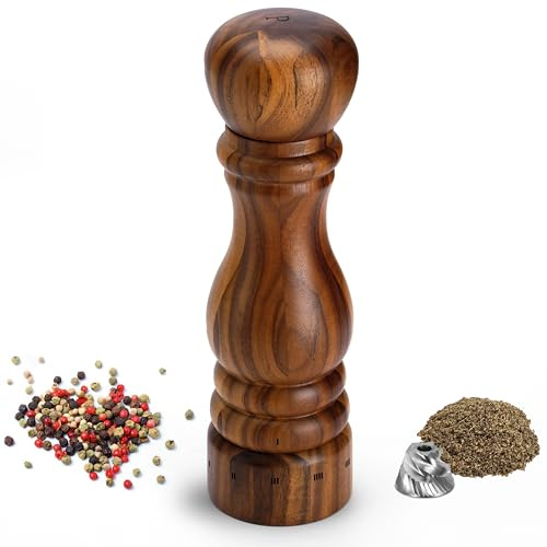 Aurevit Macinapepe Manuale – Macinapepe in Legno con Meccanismo in Acciaio Inox 420, Regolazione Esterna, Riempibile, Legno di Acacia, 23 cm