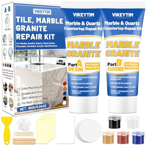 Marmor Reparaturset 160g (Farbübereinstimmung), Fliesenreparaturset für Löcher Dellen Risse Chips Defekte Kratzer, Granit Reparatur Set Füllung Fliesen Keramik Stein Wiederverbinden Harte Oberflächen